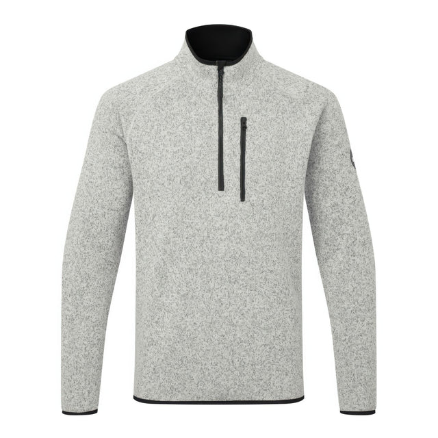 Gray pullover with black zipper and collar on a white background