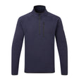 Navy blue pullover with a quarter zip on a white background