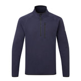 Navy blue pullover with a quarter zip on a white background