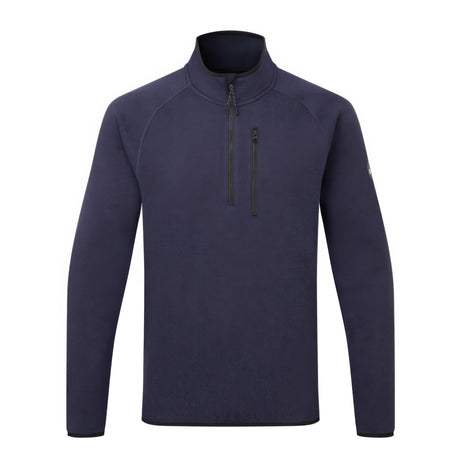 Navy blue pullover with a quarter zip on a white background