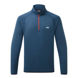 A blue long-sleeve quarter-zip pullover with a red zipper and a white GHI logo on the left chest, shown on a plain white background.
