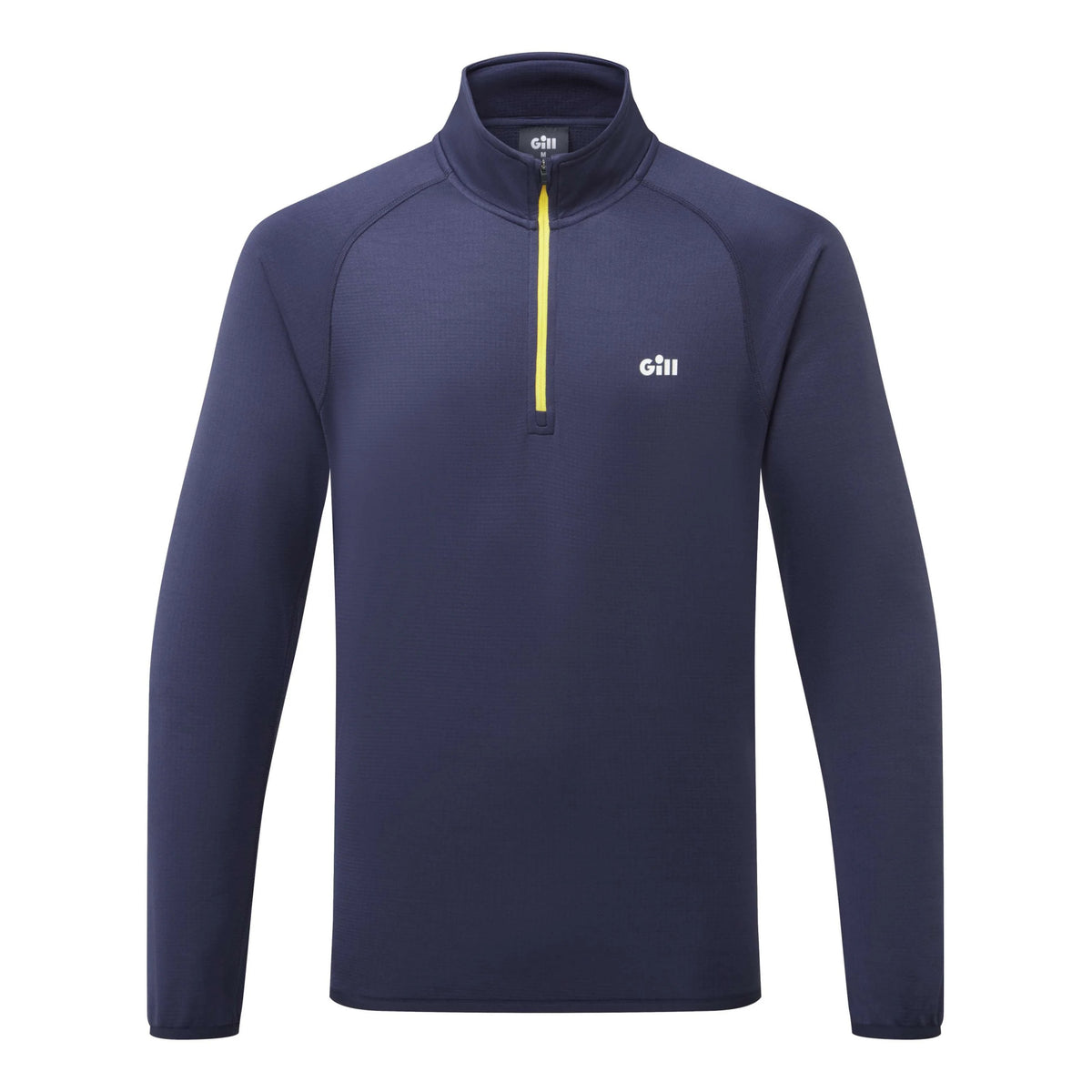 A navy blue long-sleeve quarter-zip pullover with a yellow zipper pull and a white 'giti' logo on the left chest, shown against a plain white background.