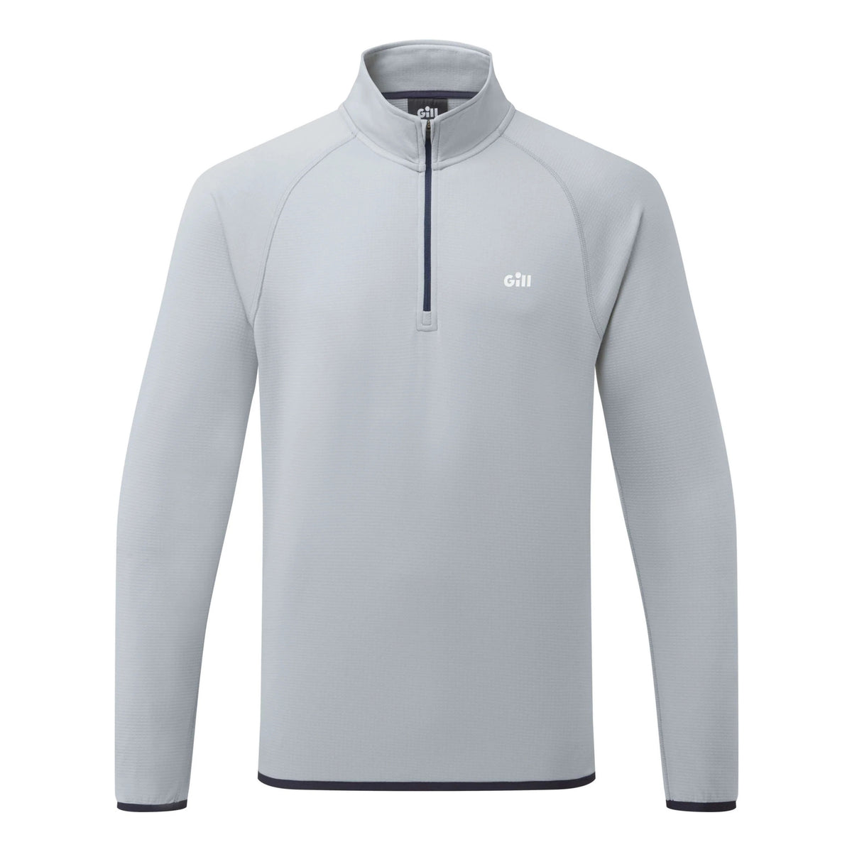 A light gray long-sleeve quarter-zip pullover with a small white 'GHI' logo on the left chest, displayed on a clean white background.