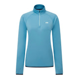 A light blue long-sleeve quarter-zip pullover top with a stand-up collar and a small white 'chi' logo on the left chest, displayed on a clean white background.