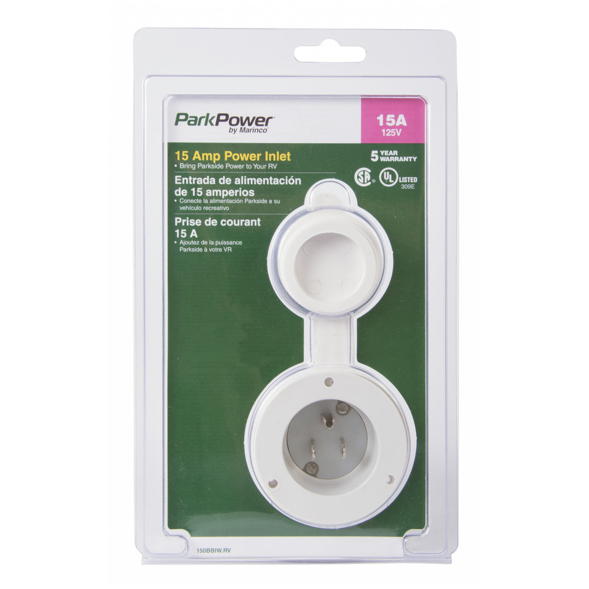 Marinco White Charger Inlet packaging