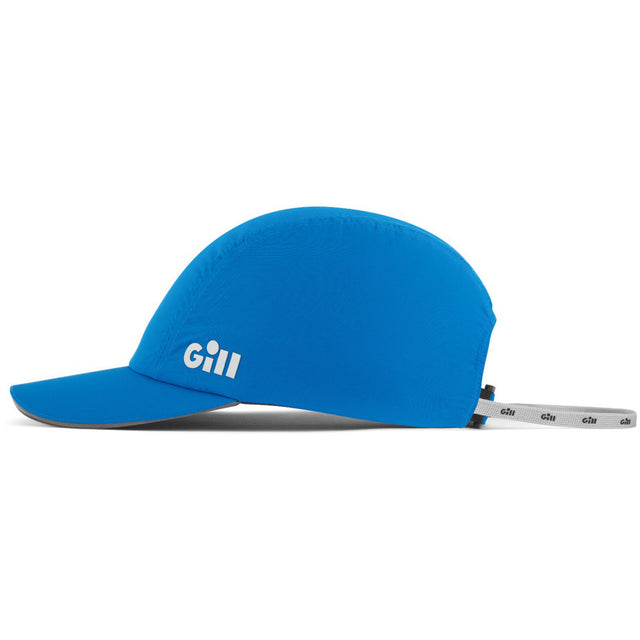 Blue cap with a brand logo on a white background