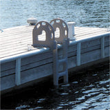Roto-Molded Grey 4-Step Swing-up Dock Ladder on dock.
