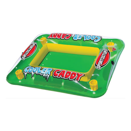 Green 'Cooler Caddy' product with yellow handles on a white background