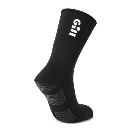 Black sock with a brand logo on a white background