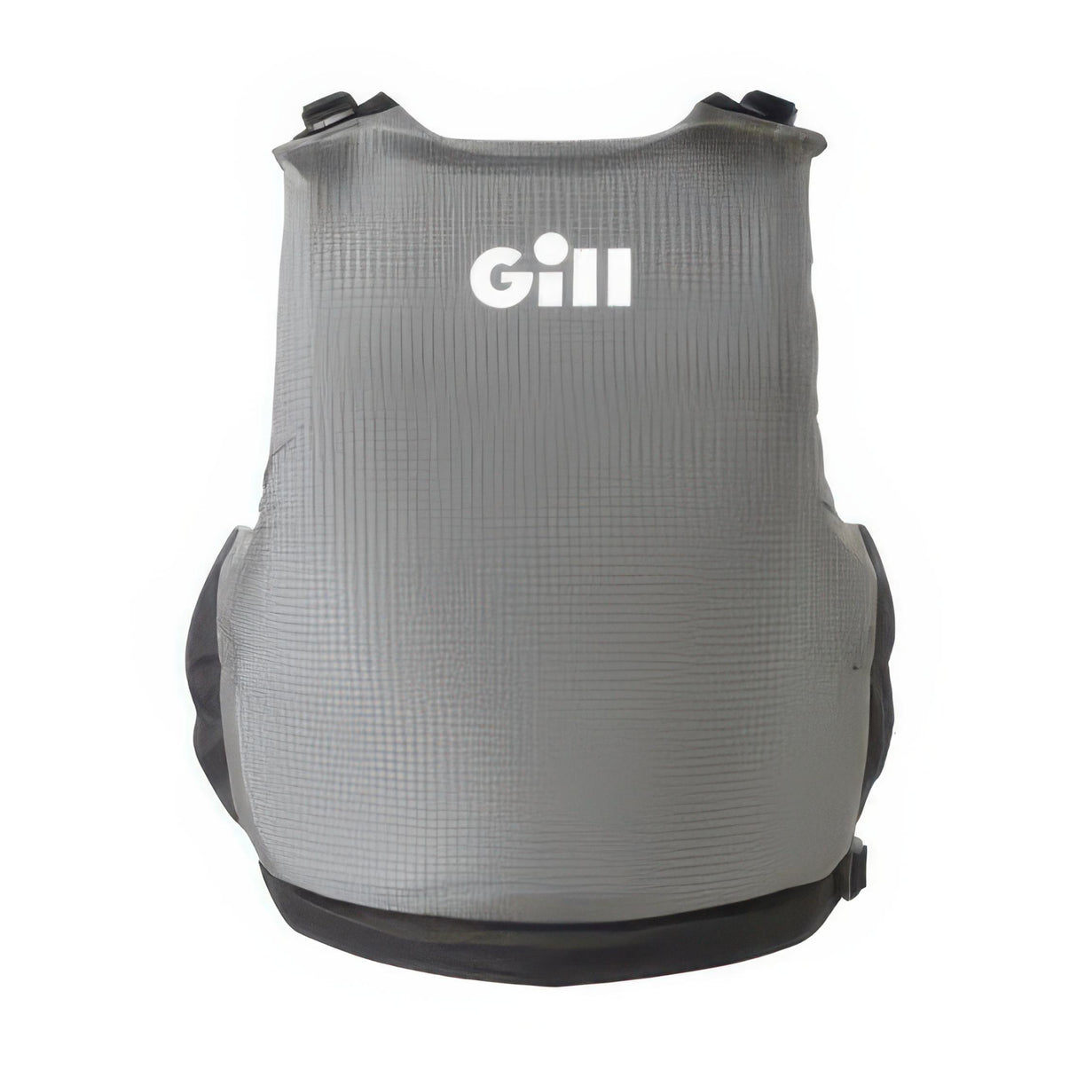 Gray life vest with 'Gill' branding on a white background