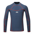 Blue long-sleeve shirt with red accents and a visible brand logo on a white background