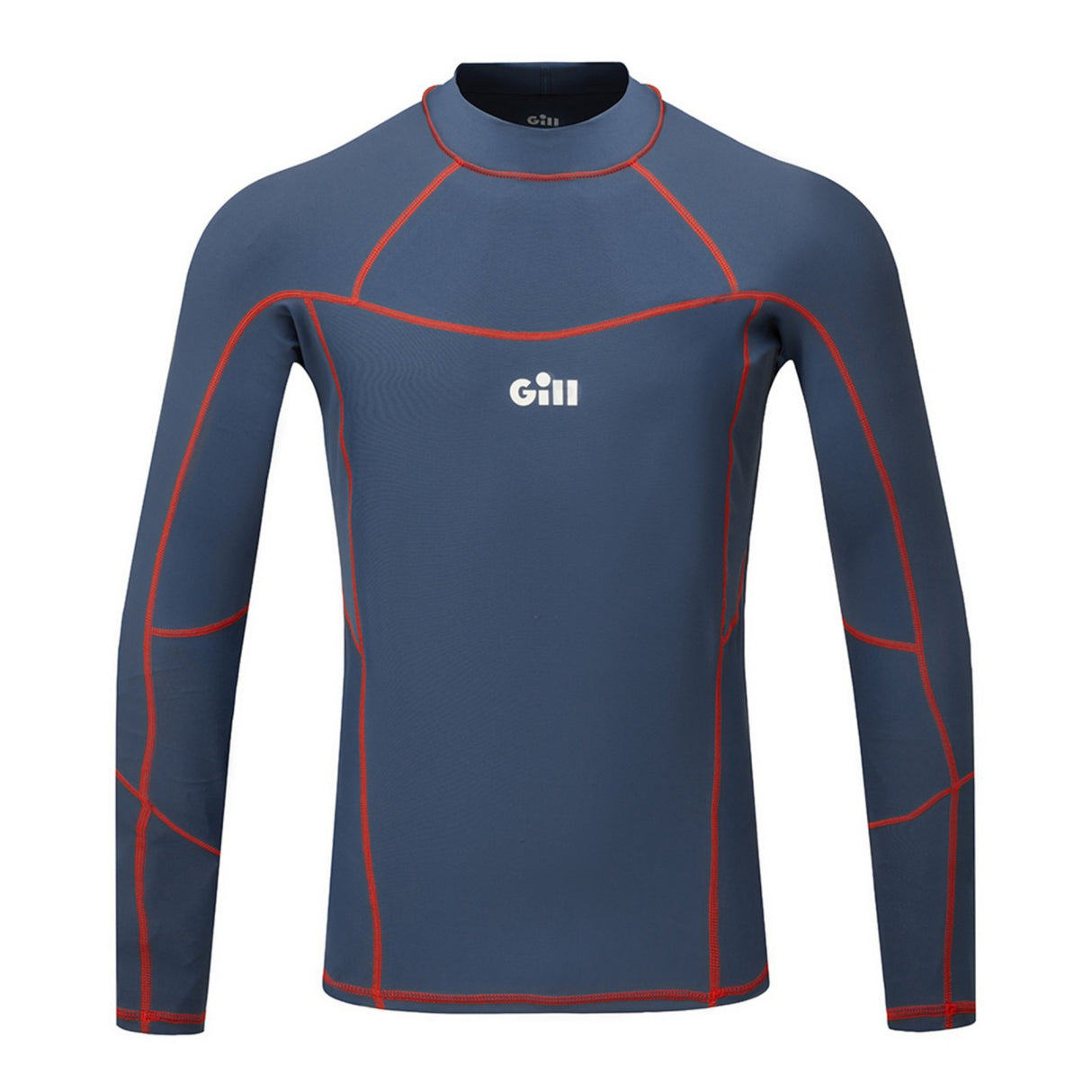 Blue long-sleeve shirt with red accents and a visible brand logo on a white background