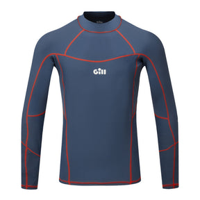 Blue long-sleeve shirt with red accents and a visible brand logo on a white background