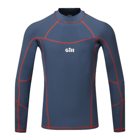 Blue long-sleeve shirt with red accents and a visible brand logo on a white background