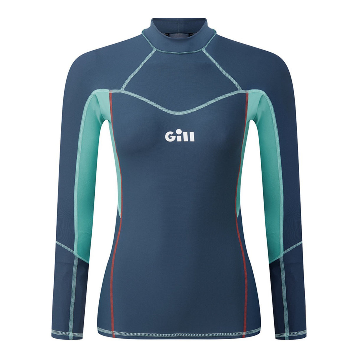 Navy and teal long-sleeve shirt with Gill logo on a white background.