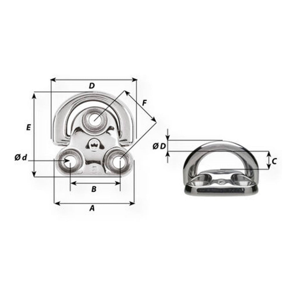 Technical drawing of a metal clip with labeled dimensions on a white background