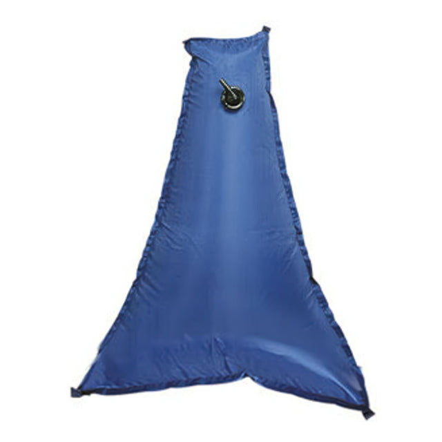 Blue inflatable bag with a valve on a white background