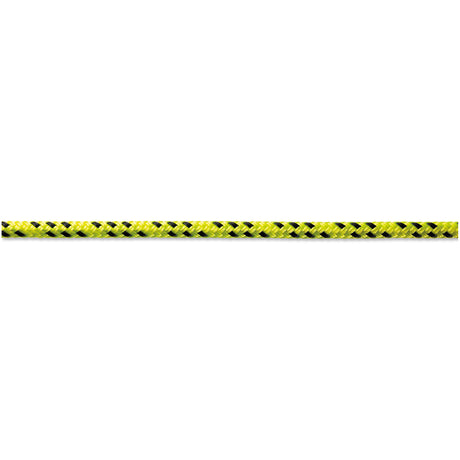 Yellow and black braided rope on a white background