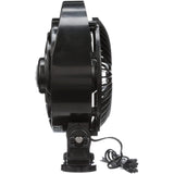 Black fan with a power cable on a white background