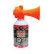 Orange and white signal horn canister on a white background