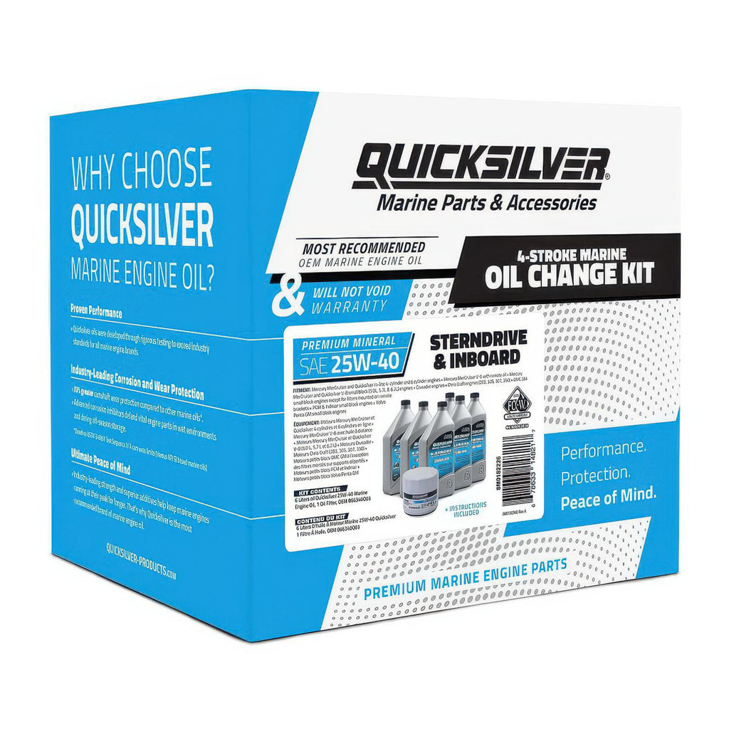 Quicksilver I/O & Sterndrive 6L V-6  Oil Chage Kit in packaging.
