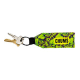 Keychain with floral pattern and 'CHUMS' branding on a white background