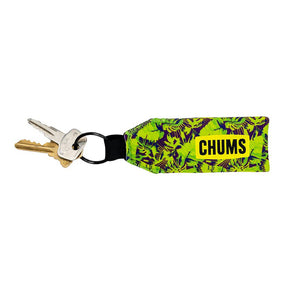 Keychain with floral pattern and 'CHUMS' branding on a white background