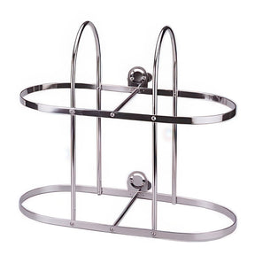 Chrome metal bike rack on a white background
