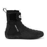 A black high-top protective boot, identified as a Grizbaby Aero 2.0, featuring a hook-and-loop strap with a white logo on the ankle, white text on the side, and a textured black sole, shown against a plain white background.