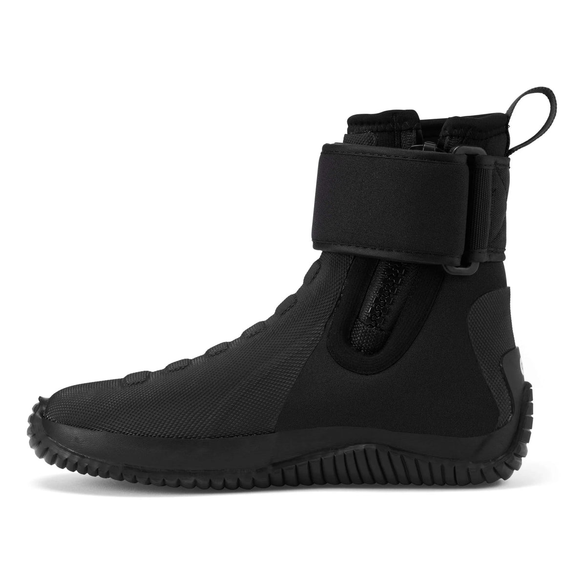 Back of black boots.
