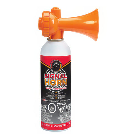 Signal horn canister with orange nozzle on a white background