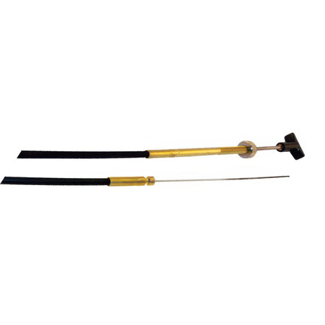 Two extendable poles with black and gold handles on a white background