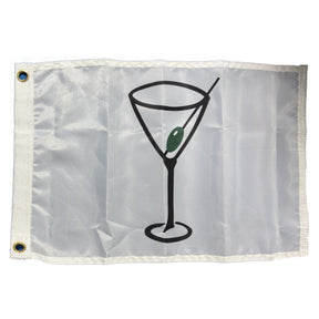 Flag with a martini glass and olive design on a white background
