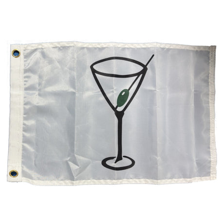 Flag with a martini glass and olive design on a white background