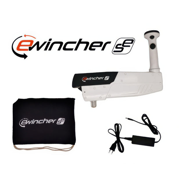 Ewincher winch with cover, cable, and plug on a white background