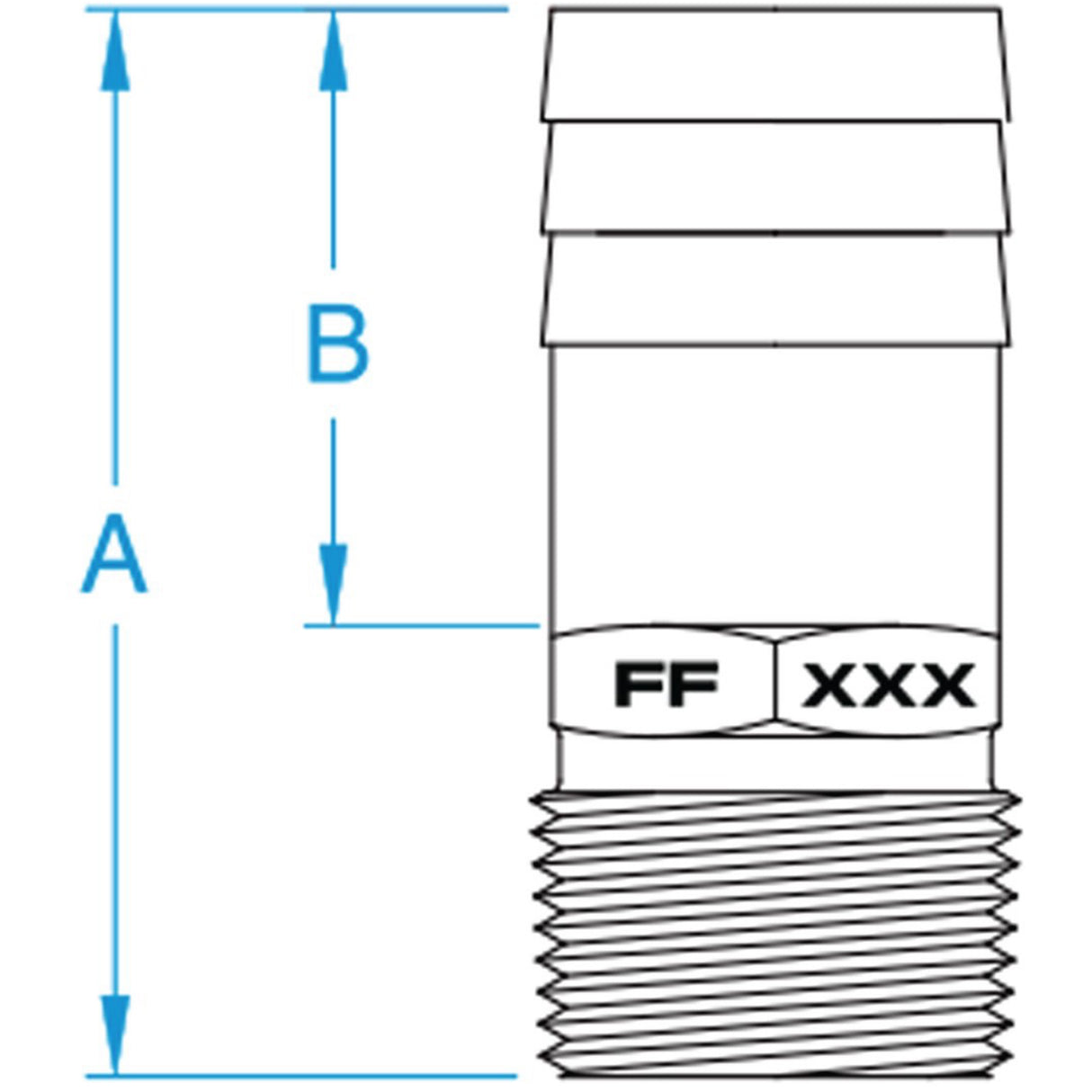 Groco Bronze Tailpipe 1-1/4" NPT to 1-1/2" Barb diagram
