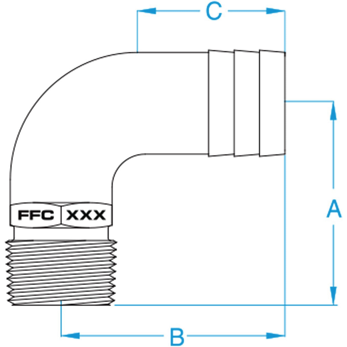 90D Bronze Tailpipe 1-1/4" Npt to 1-1/2"  Hose diagram