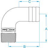 90D Bronze Tailpipe 1-1/4" Npt to 1-1/2"  Hose diagram