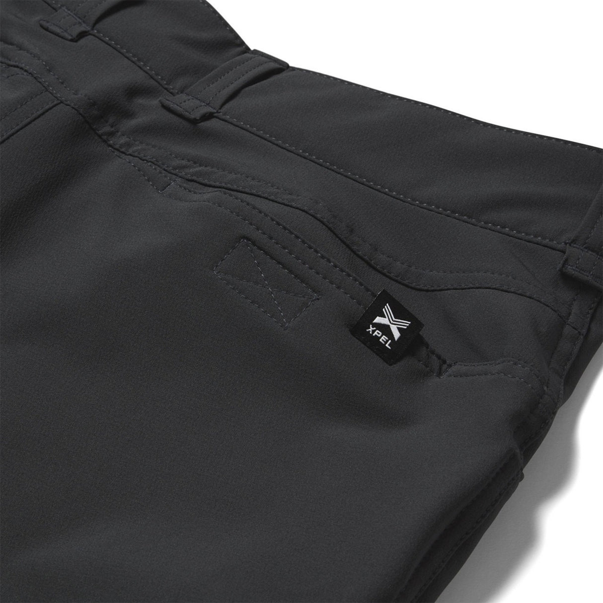 Black pants with a brand logo on a white background