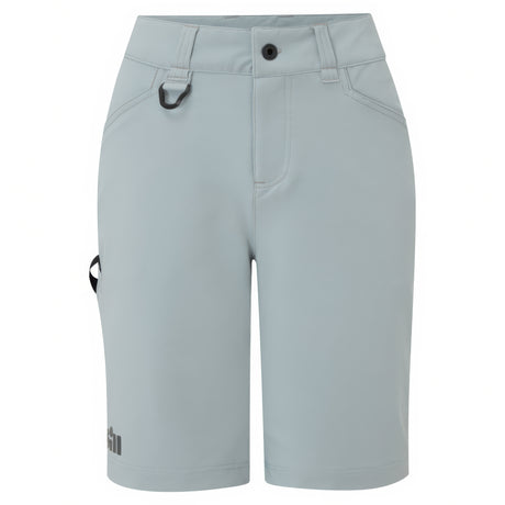 Light gray shorts with a small logo on a white background