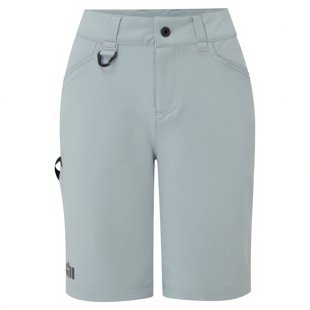 Light gray shorts with a small logo on a white background