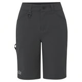 Black shorts with a brand logo on a white background