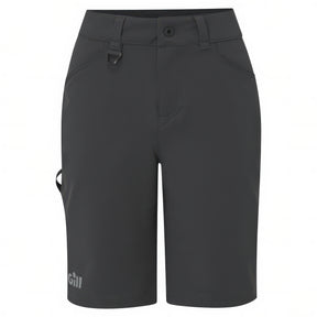 Black shorts with a brand logo on a white background