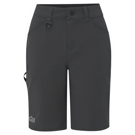 Black shorts with a brand logo on a white background