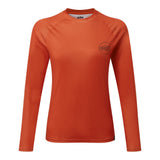 Orange long-sleeve shirt with a brand logo on a white background