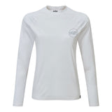 White long-sleeve shirt with a logo on a white background