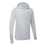 A light gray long-sleeve hooded performance shirt with a small dark blue 'G111' logo on the left chest and a larger vertical 'G111' logo on the right sleeve, shown on a plain white background.
