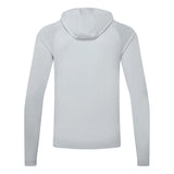 A light gray hooded long-sleeve shirt shown from the back, displayed on a clean white background.