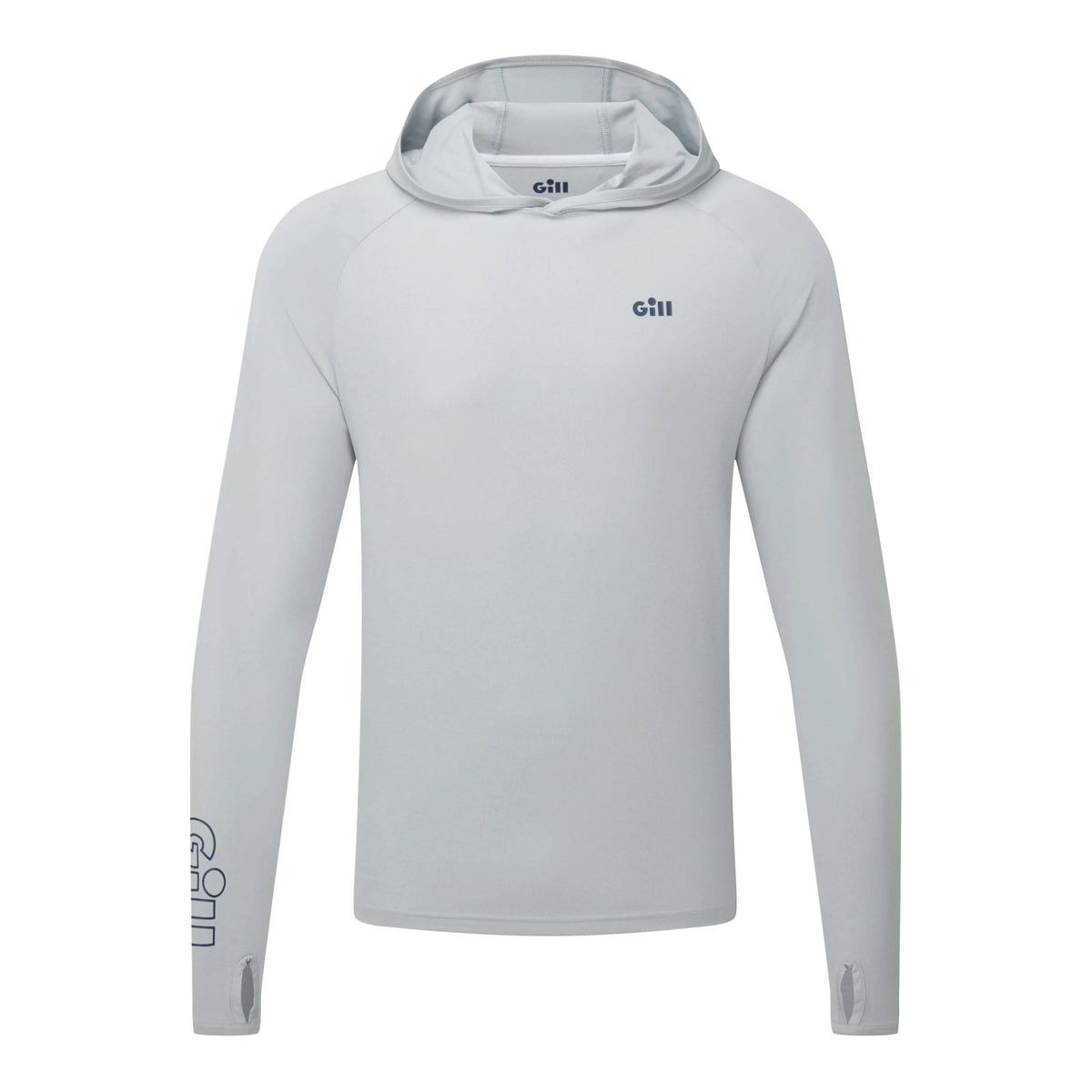 A light gray long-sleeve hooded athletic top with a small dark gray 'giti' logo on the left chest and a larger vertical logo on the right sleeve, shown on a plain white background.