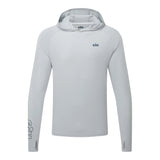 A light gray long-sleeve hooded athletic top with a small dark gray 'giti' logo on the left chest and a larger vertical logo on the right sleeve, shown on a plain white background.